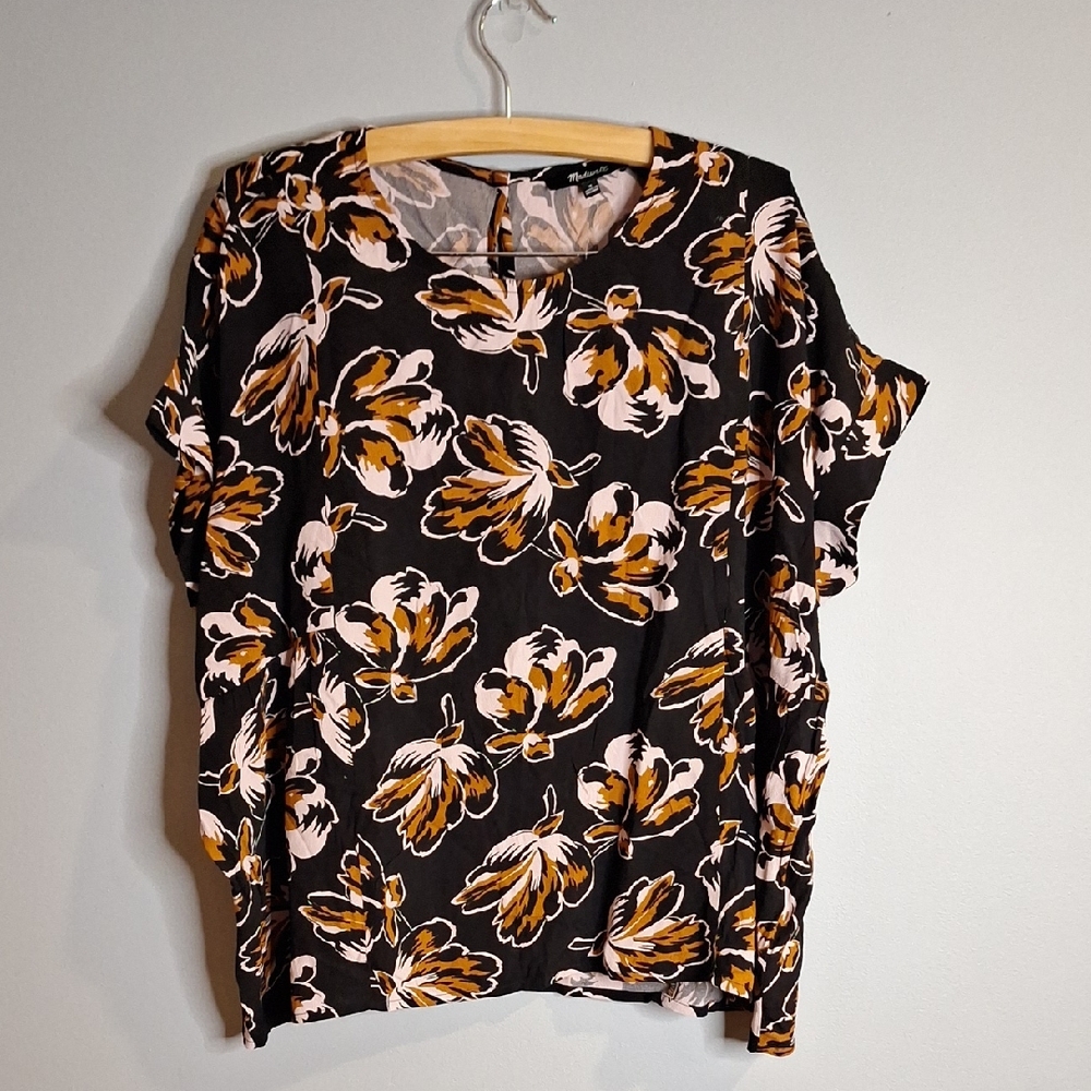 Madewell Black and Orange Floral Blouse